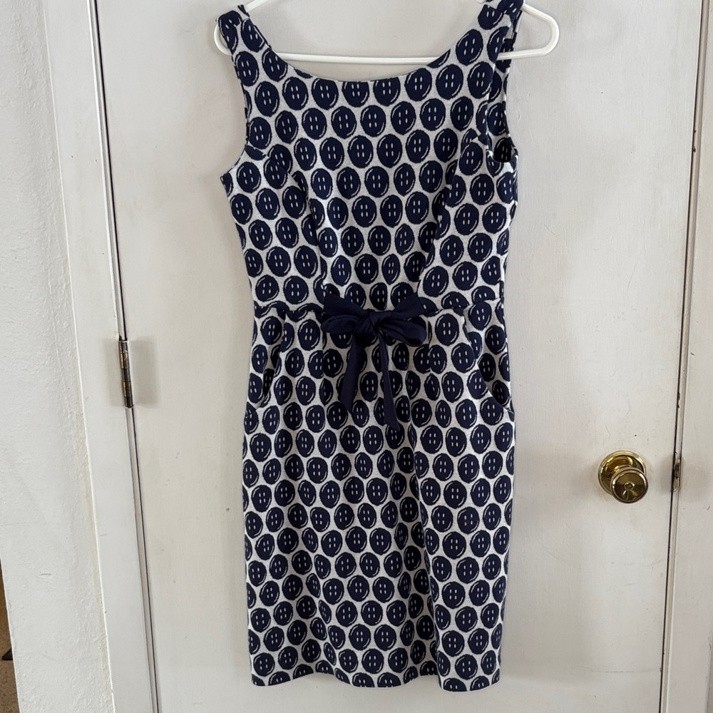 Lilly Pulitzer Evie white knit sleeveless dress navy button print Size Small